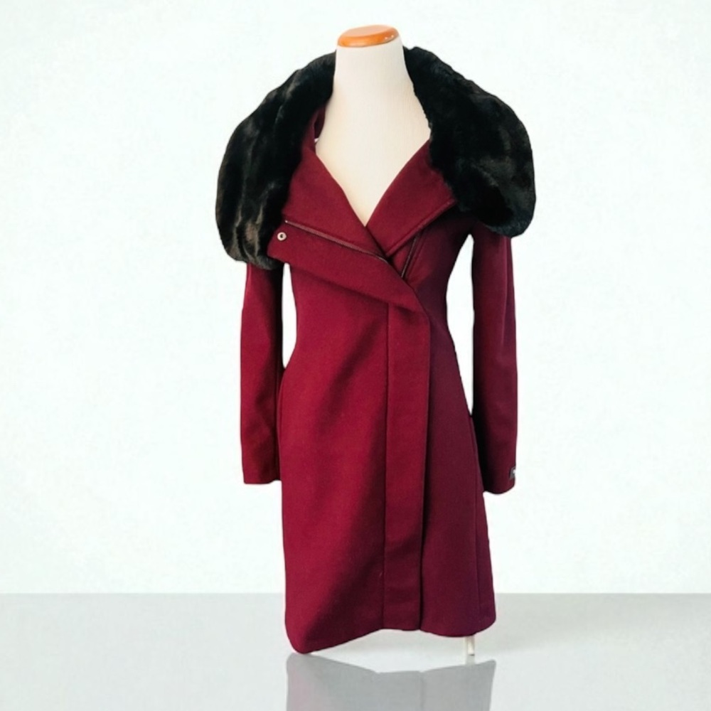 NEW DKNY BORDEAUX FAUX FUR COLLAR  Wool Cashmere Blend COAT SIZE Size 2